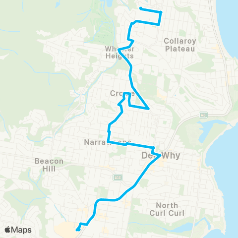 Sydney Buses Network Wheeler Heights to Warringah Mall map