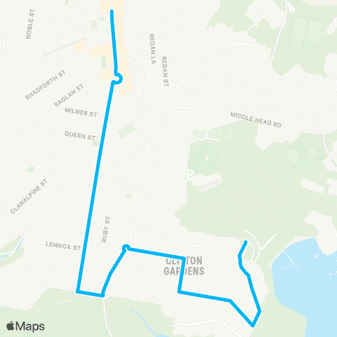 Sydney Buses Network Clifton Gardens to Mosman map