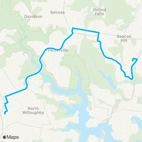 Sydney Buses Network Warringah Mall to Chatswood map