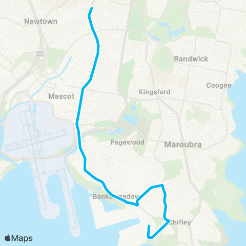 Sydney Buses Network Port Botany to Redfern map