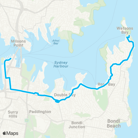 Sydney Buses Network Watsons Bay to Walsh Bay via Old S Head Rd map