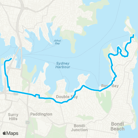 Sydney Buses Network Watsons Bay to Walsh Bay via Vaucluse Rd map