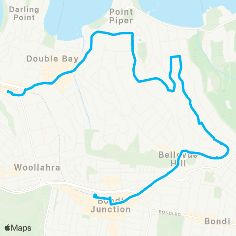 Sydney Buses Network Bondi Jct to Edgecliff via Bellevue Hill map