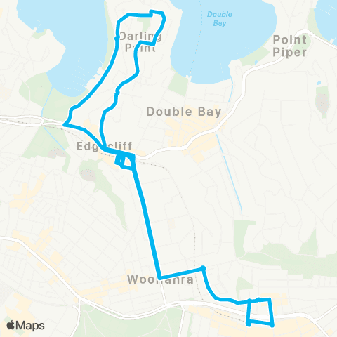 Sydney Buses Network Bondi Jct to Darling Point via Edgecliff (Loop Service) map