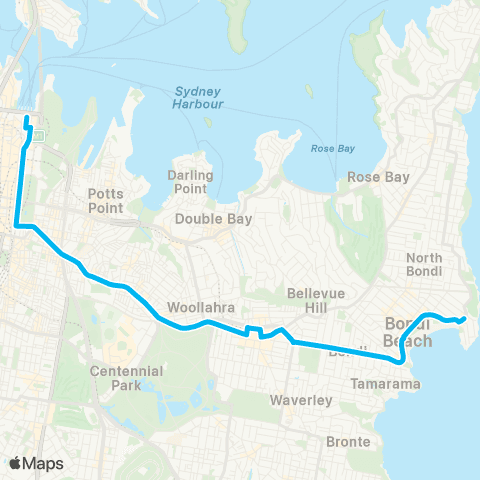 Sydney Buses Network N Bondi to City Circular Qy via Bondi Jct map