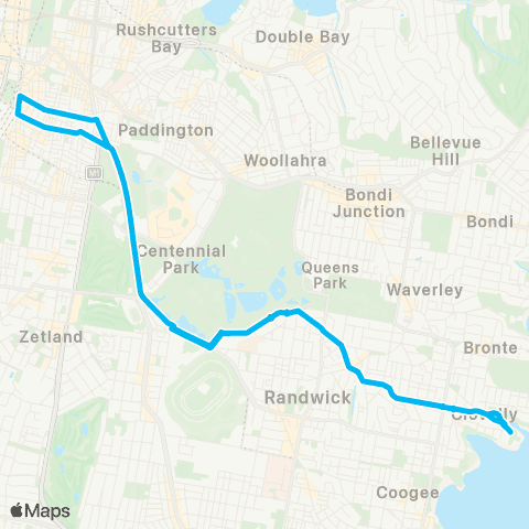 Sydney Buses Network Clovelly to Central Foveaux St (Loop Service) map