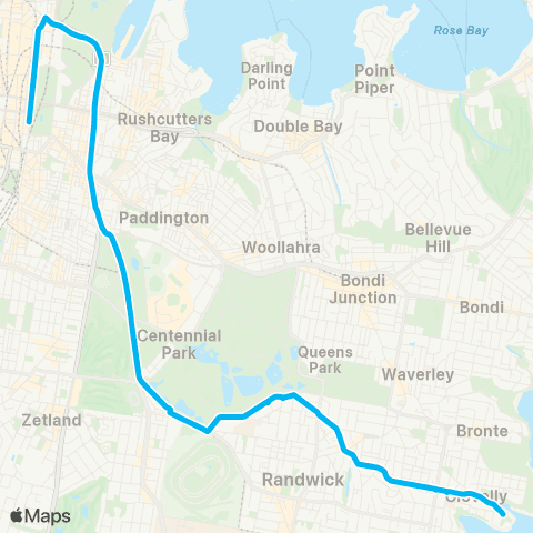 Sydney Buses Network Clovelly to City Museum (Exp Service) map