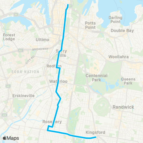 Sydney Buses Network Kingsford to City Circular Quay map