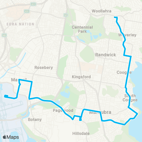 Sydney Buses Network Sydney Airport Domestic to Bondi Jct map