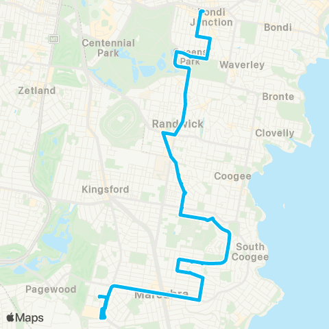 Sydney Buses Network Eastgardens to Bondi Junction map
