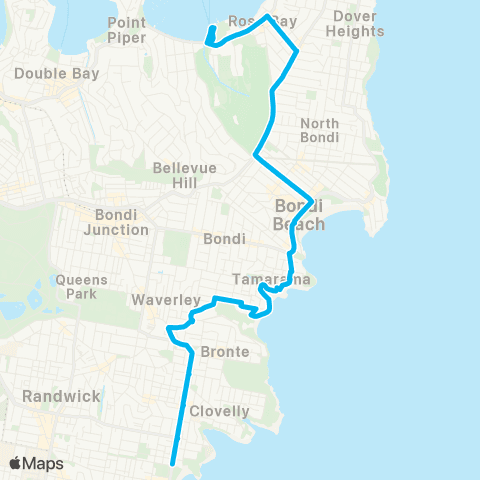 Sydney Buses Network Coogee to Rose Bay map
