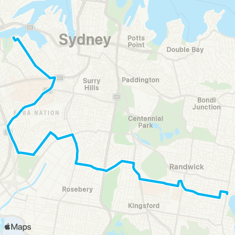 Sydney Buses Network Coogee to Glebe Point map