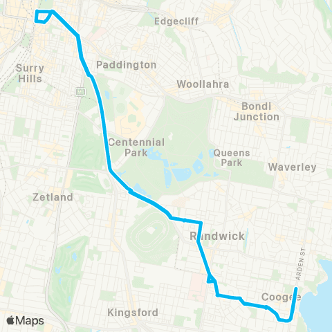 Sydney Buses Network Coogee to City Museum (Loop Service) map