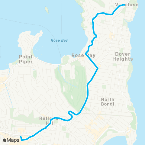 Sydney Buses Network Vaucluse to Bondi Jct via New S Head Rd & Old S Head Rd map