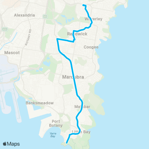 Sydney Buses Network La Perouse to Bondi Jct (Exp Service) map