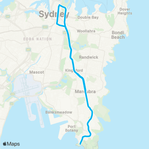 Sydney Buses Network La Perouse to City Museum (Exp Service) map