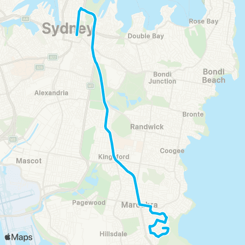 Sydney Buses Network S Maroubra to City Museum (Exp Service) map
