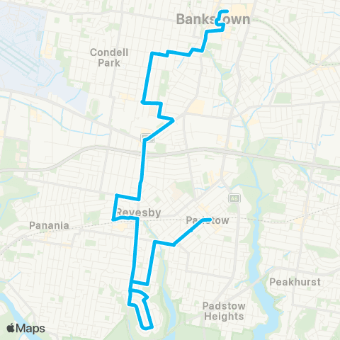 Sydney Buses Network Revesby Heights to Bankstown map