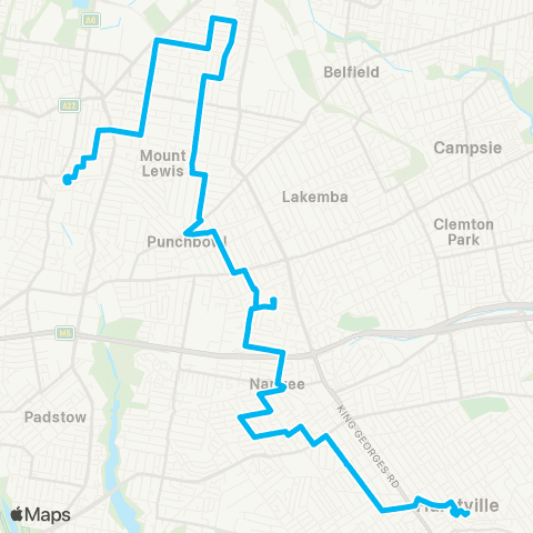 Sydney Buses Network Bankstown to Hurstville via Greenacre map