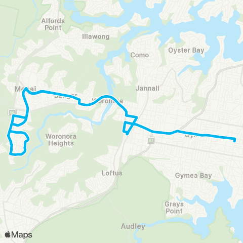 Sydney Buses Network Barden Ridge to Miranda map