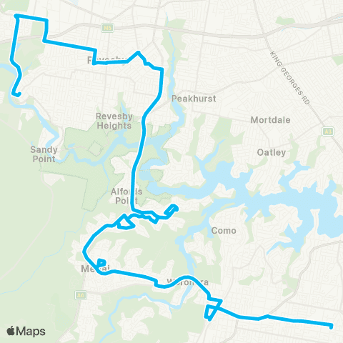 Sydney Buses Network East Hills to Miranda map