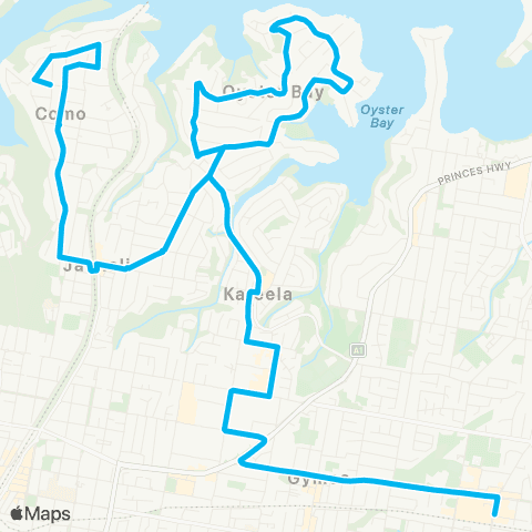 Sydney Buses Network Como West to Miranda via Oyster Bay map
