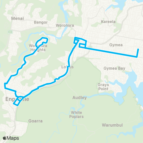Sydney Buses Network Miranda to Woronora Hts (Loop Service) map