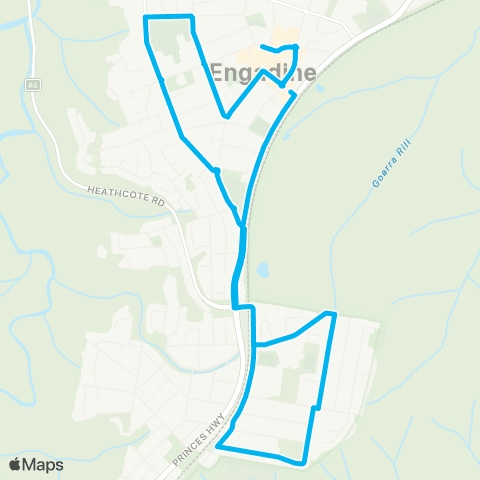 Sydney Buses Network Engadine to Heathcote E (Loop Service) map