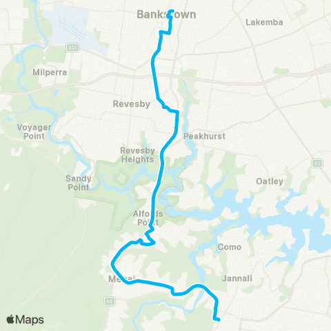 Sydney Buses Network Sutherland to Bankstown map