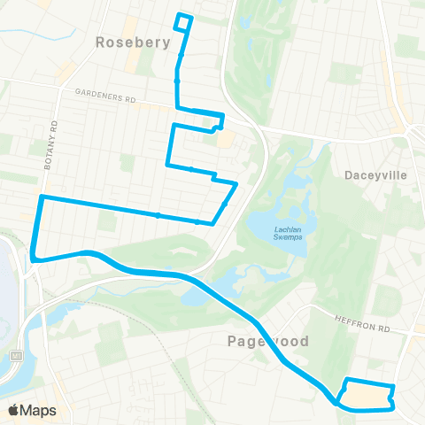 Sydney Buses Network Eastgardens to Rosebery (Loop Service) map