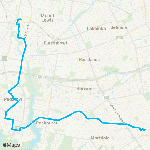 Other TfNSW routes Bankstown to Hurstville via Padstow map