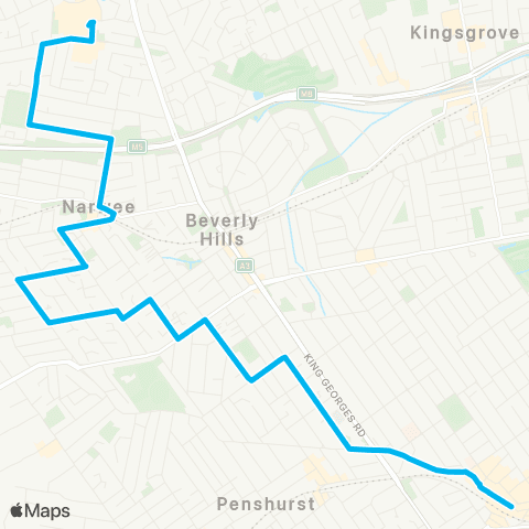 Other TfNSW routes Roselands to Hurstville map