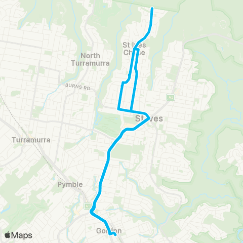 Sydney Buses Network Gordon to St Ives Chase (Loop Service) map