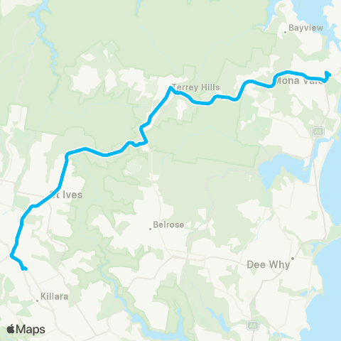 Sydney Buses Network Mona Vale to Gordon map