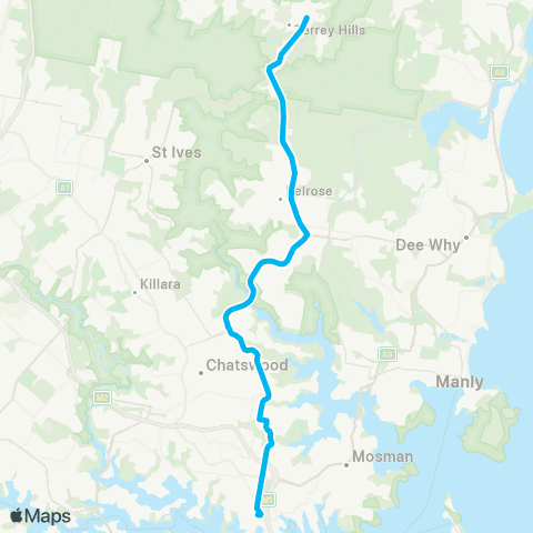 Sydney Buses Network Terrey Hills to North Sydney map