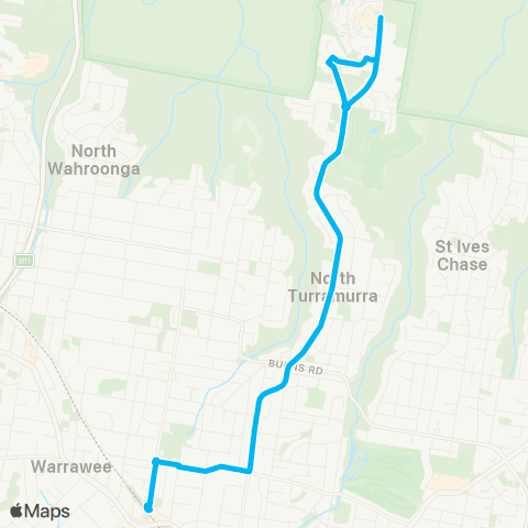 Sydney Buses Network Turramurra to N Turramurra (Loop Service) map
