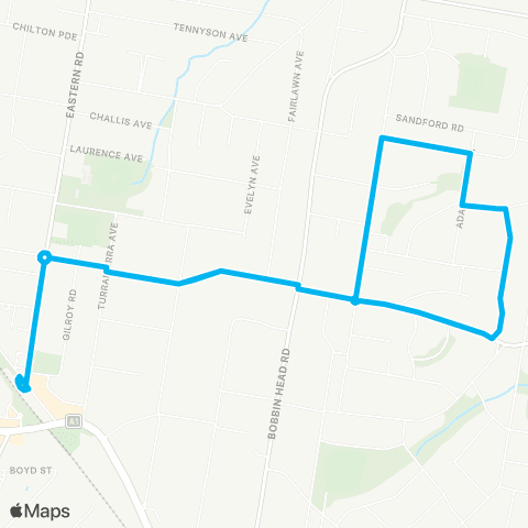 Sydney Buses Network Turramurra to Murdoch St (Loop Service) map