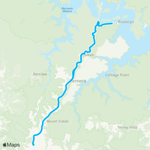 Sydney Buses Network Brooklyn to Cheero Point and Mooney Mooney map
