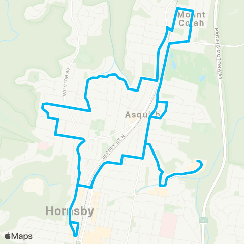 Sydney Buses Network Hornsby to Asquith (Loop Service) map