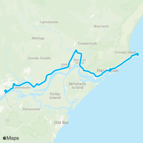 Newcastle and Hunter Network Harrington to Taree via Coopernook map
