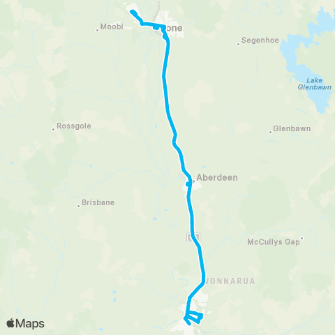 Newcastle and Hunter Network Muswellbrook to Scone via Aberdeen (Loop Service) map