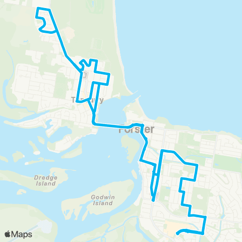 Newcastle and Hunter Network Stockland Forster to Tuncurry via Pacific Pde & Chapmans Rd (Loop Service) map