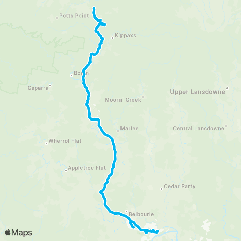 Newcastle and Hunter Network Elands to Wingham via Bobin & Marlee map