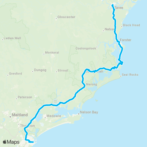 Newcastle and Hunter Network Taree Sta to Newcastle Interchange via Tuncurry & Forster map