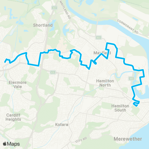 Hunter Buses Network Wallsend to Marketown via Mayfield map