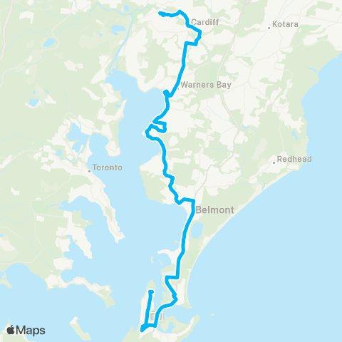 Hunter Buses Network Swansea N to Glendale via Belmont & Cardiff map