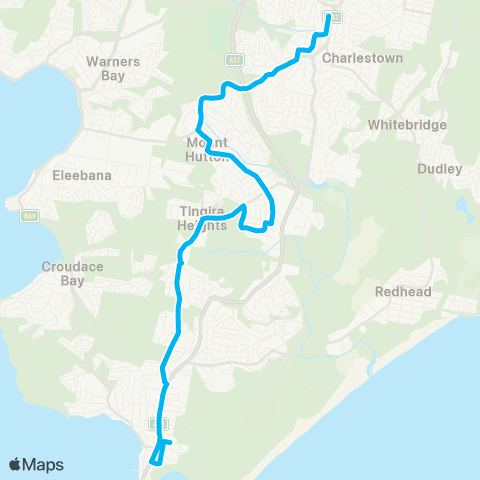 Hunter Buses Network Belmont to Charlestown via Floraville & Mt Hutton map