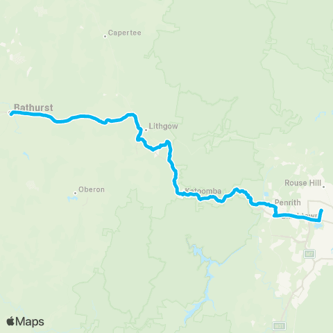 Temporary buses Blacktown, then Penrith, Springwood, Katoomba, Mt Victoria, Lithgow, Bathurst map