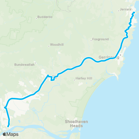Temporary buses Kiama, then all stations to Bomaderry map