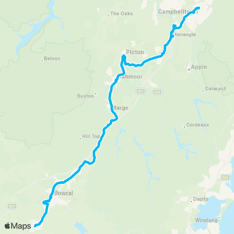 Temporary buses Campbelltown, then all stations to Moss Vale map